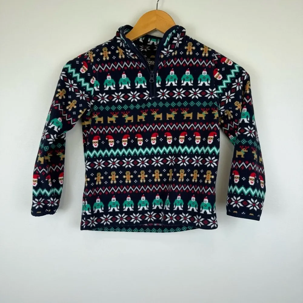 OshKosh Kids Size 7 Holiday Fair Isle B'gosh Fleece Cozie Half Zip Sweater